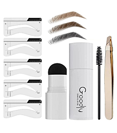 GOODLY by ELAN Gold Eyebrow Stamp Stencil Kit w/ Bonus Eyebrow Tweezer Included | Perfect for One Step Eyebrow Shaping | Waterproof and Long Lasting Finish, Medium Brown