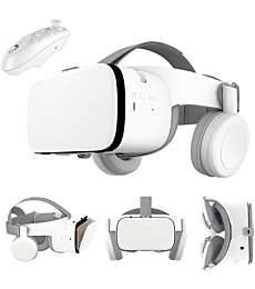 3D VR Virtual Reality Headset, VR Glasses Goggles w/ Bluetooth Headphone [Newest] for iPhone 12 11 Pro Max Mini X R S 8 7 Samsung Galaxy S10 S9 S8 S7 Edge Note/A 10 9 8 + etc 4.7-6.2" Cellphone, White
