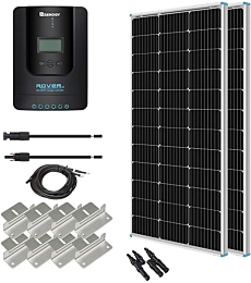 Renogy 200W 12V Monocrystalline Panel Starter 40A Rover MPPT Controller/Mounting Z Brackets/Tray Cable/Adaptor Kit, RV Solar Charging, Boats, Off-Grid System
