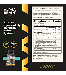 ONNIT Alpha Brain Premium Nootropic Brain Supplement, 30 Count, for Men & Women - Caffeine-Free Focus Capsules for Concentration, Brain & Memory Support - Brain Booster Cat's Claw, Bacopa, Oat Straw