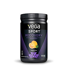 Vega Sport Recovery,Tropical, Post Workout Recovery Drink for Women and Men, Electrolytes, Carbohydrates, B-Vitamins, Vitamin C and Protein, Vegan, Gluten Free, Dairy Free (20 Servings)