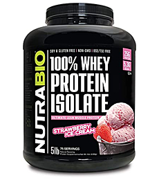 NutraBio 100% Whey Protein Isolate - Complete Amino Acid Profile - 25G of Protein Per Scoop - Soy and Gluten Free - Zero Fillers, Non-GMO, Protein Powder - Strawberry, 5 Pounds