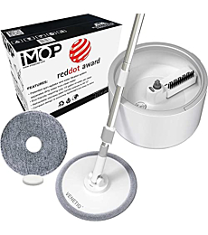 VENETIO iMOP Microfiber Spin Mop and Bucket Set with Patented Water Filtration System - Deep Self Cleaning/Dry/Wet All-in-One Lazy Floor Mop for Home Hardwood, Tile - Ideal for Pet Owners (2 Pads)