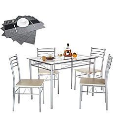 VECELO Kitchen Dining Table Sets for 4, 5 Piece Small Dinette with Chairs, Burnished Silver