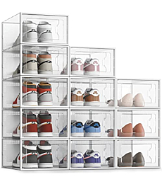 SEE SRPING XX-Large 12 Pack Shoe Storage Box, Clear Plastic Stackable Shoe Organizer for Closet, Shoe Rack Sneaker Containers Bins Holders Fit up to Size 14 (Clear)