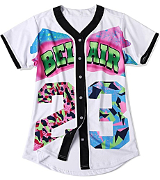 CUTHBERT 90s Outfit for Women,Bel Air Baseball 23 Jersey Shirt for Theme Party,Short Sleeve Jersey Shirt for Party and Club (23White, Large)