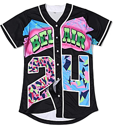 CUTHBERT 90s Outfit for Women,Bel Air Baseball 24 Jersey Shirt for Theme Party,Short Sleeve Jersey Shirt for Party and Club (24Black, Small)