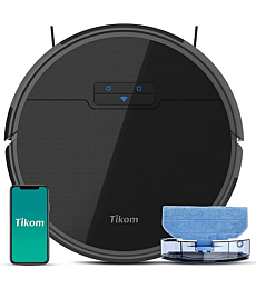 Robot Vacuum and Mop, Tikom G8000 Robot Vacuum Cleaner, 2700Pa Strong Suction, Self-Charging, Good for Pet Hair, Hard Floors, Black