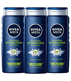 NIVEA MEN Maximum Hydration Body Wash, Aloe Vera Body Wash for Dry Skin,16.9 Fl Oz (Pack of 3)
