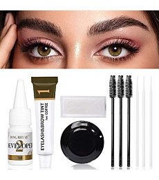 Eyebrow and Eyelash Color Kit, 2 In 1 Semi-Permanent Brow & Lash Hair D-Y-E Makeup at Home, Professional 8 Weeks Long Lasting for Home & Salon Use- Coffee
