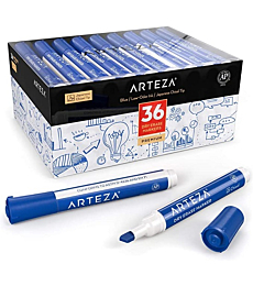 Arteza Dry Erase Markers, Bulk Pack of 36, Chisel Tip, Blue Color with Low-Odor Ink, Whiteboard Pens, Office Supplies for School, Office, or Home