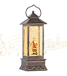 Christmas Musical Snow Globe Lantern with 8 Musics, LED Glittering Hanging Lantern Decoration for Festival Gift Christmas Decorations, Home Decor Holiday Party Table Desk (Santa Claus and Elk)