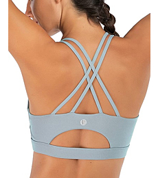 RUNNING GIRL Strappy Sports Bra for Women, Sexy Crisscross Back Medium Support Yoga Bra with Removable Cups (WX2354 Blue, M)