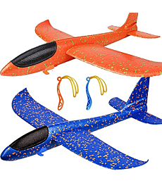 BooTaa 2 Pack Airplane Toys, Upgrade 17.5" Large Throwing Foam Plane, 2 Flight Mode Glider Plane, Flying Toy for Kids, Gifts for 3 4 5 6 7 Year Old Boy, Outdoor Sport Toys Birthday Gifts Party Favors