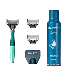Harry's Razors for Men - Shaving Kit for Men includes a Mens Razor Handle, 3 Razor Blade Refills, Travel Blade Cover, and 4 Oz Shave Gel (Sage)