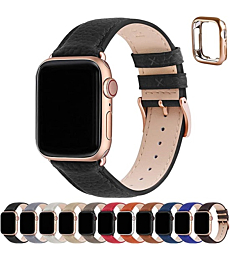 Fullmosa Bands Compatible Apple Watch Series 7 (41mm) and Series 6/SE/5/4 (40mm) Series 3/2/1 (38mm), Leather Apple Watch Band with Case for Women Men,Black + Rose Gold Buckle
