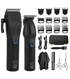 AMULISS Professional Hair Clippers and Zero Gapped Trimmer Kit for Men, Cordless Barber Clipper, Beard Trimmer Haircut Clippers Grooming Set，Rechargeable LCD Display
