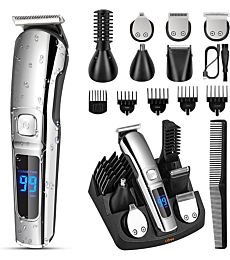 Ufree Beard Trimmer for Men, Waterproof Electric Nose Hair Trimmer Mustache Trimmer Body Shaver Grooming Kit, Cordless Hair Clippers, USB Rechargeable and LED Display, Gift for Men Husband Father