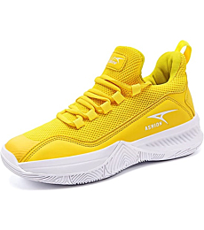 ASHION Mens Basketball Shoes Lightweight Breathable Sneakers Anti Slip Sports Shoes for Running Walking Yellow 7