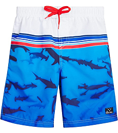 Big Chill Boys' Bathing Suit ? UPF 50+ Quick Dry Board Shorts Swim Trunks, Size 18, Royal Sharks