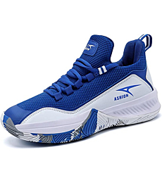 ASHION Mens Basketball Shoes Lightweight Breathable Sneakers Anti Slip Sports Shoes for Running Walking Blue White 7
