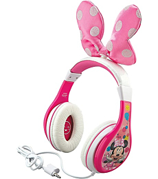 eKids Minnie Mouse Kids Headphones, Adjustable Headband, Stereo Sound, 3.5Mm Jack, Wired Headphones for Kids, Tangle-Free, Volume Control, Childrens Headphones Over Ear for School Home, Travel (MM-140.3Xv7)