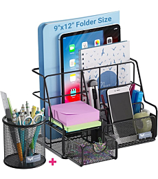 Orgowise Mesh Desk Organizers and Accessories Set. Black Desktop Organizer with Pen Holder and Paper File Organizer for Real Desk Organization. Cute Office Supplies Storage for Kids and Adults