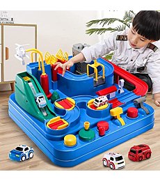 TEMI Kids Race Track Toys for Boy Car Adventure Toy for 3 4 5 6 7 Years Old Boys Girls, Puzzle Rail Car, City Rescue Playsets Magnet Toys w/ 3 Mini Cars, Preschool Educational Car Games Gift Toys