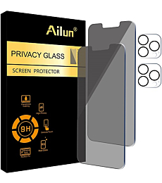 Ailun 2Pack Privacy Screen Protector Compatible for iPhone 13 Pro[6.1 inch Display] + 2 Pack Camera Lens Protector, Anti Spy Private Tempered Glass Film,[9H Hardness] - HD [Black] [Not for iPhone 13 Pro Max]