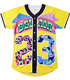 CUTHBERT 90s Outfit for Women,Bel Air Baseball 23 Jersey Shirt for Theme Party,Short Sleeve Jersey Shirt for Party and Club (23Citrine, X-Small)