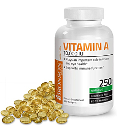 Bronson Vitamin A 10,000 IU Premium Non-GMO Formula Supports Healthy Vision & Immune System and Healthy Growth & Reproduction, 250 Softgels