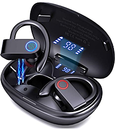 Wireless Earbuds, Bluetooth 5.0 Running Headphones Stereo Deep Bass Sport Earphones Built-in Mic Digital LED Display 30Hrs Playtime Headset with Ear Hooks for Sports Running Gym