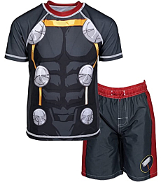Marvel Avengers Thor Little Boys Rash Guard and Swim Trunks Outfit Set Grey 5