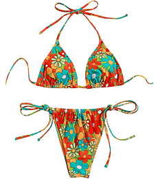 SOLY HUX Women's Floral Print Halter Triangle Tie Side Bikini Set Two Piece Swimsuits