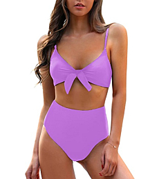 Blooming Jelly Womens High Waisted Bikini Set Cheeky Tummy Control Swimsuits Sexy 2 Piece Swimming Suit (Small, Purple)