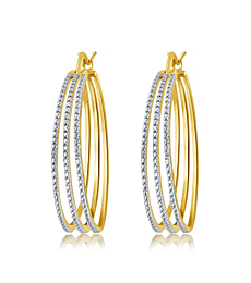 Trendy Gold Plated Prong Set Three Row Saddle Back Hoop Earrings (Diamond Quality -J, I3) Fashion Jewelry for Women Teen Girls Her | by La4ve Diamonds |Gift Box Included