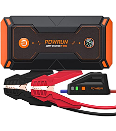 Powrun P-ONE 2000A Portable Jump Starter Box - Car Battery Booster Pack for up to 8.0L Gas and 6.5L Diesel Engines, 12V Battery Jump Starter with LCD Display (Orange)