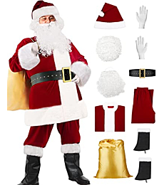 VeMee Santa Claus Costumes Christmas Santa Suit Adult Men Santa Costume for Men Santa Outfit for Holiday Party(Large,Burgundy)