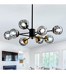 SZXYKEJI 8 Light Chandelier Pendant Lighting Black with Glass Globes Classic Vintage Ceiling Light Fixture for Kitchen Living Room Dining Room Bedroom Farmhouse.