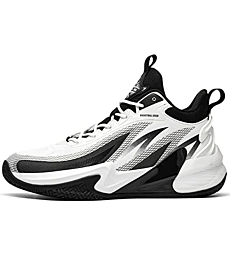 ASHION Mens Basketball Shoes Non Slip Sneakers Professional Basketball Sports Shoes for Men,White Flame,EU39