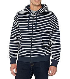 Amazon Essentials Men's Full-Zip Hooded Fleece Sweatshirt (Available in Big & Tall), Navy, Stripe, X-Small