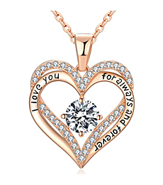 18K Rose Gold Necklaces for Women, 925 Sterling Silver, Jewelry for Wife, Womens Gift for Mom, Birthstone Diamond Necklace for Birthday, Heart Pendant Jewelry, Gifts For Mothers Day April