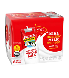 Organic Shelf-Stable Whole Milk boxes, Horizon Whole Milk Single Serve, 8.0 Fl oz (Pack of 6) Bundled with a Betrulight fridge Magnet