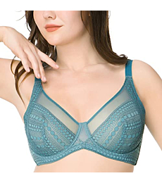 HSIA Lace Minimizer Bras for Women Full Coverage Unlined Underwire Minimizing Plunge Bra