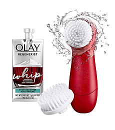 Olay Regenerist Face Cleansing Device, 2 Brush Heads, + Whip Face Moisturizer Travel/Trial Size Gift Set