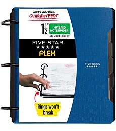 Five Star Flex Hybrid NoteBinder, 1-1/2 Inch Binder with Tabs, Notebook and 3-Ring Binder All-in-One, Blue (29324AD2)