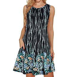 Summer Dresses for Women Beach Floral Tshirt Sundress Sleeveless Pockets Casual Loose Tank Dress(Deep Blue Floral,L)