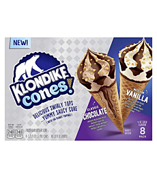 KLONDIKE Frozen Dairy Dessert Cone for a Delicious Frozen Treat Nuts For Vanilla & Classic Chocolate Made With No Artificial Growth Hormones 3.75 fl oz 8 Count