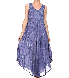 Sakkas 16801 - Laeila Tie Dye Washed Tall Long Sleeveless Tank Top Caftan Dress/Cover Up - Dusty Blue - OS