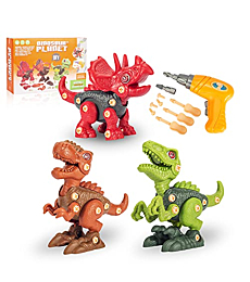 mom&myaboys 3 Pieces of disassembly and Assembly Dinosaur Toy Engineering Game Set with Electric Drill STEM Children’s Learning Toy Children’s Birthday Gift (red, Green and Brown 3-Piece Set-Large-R)